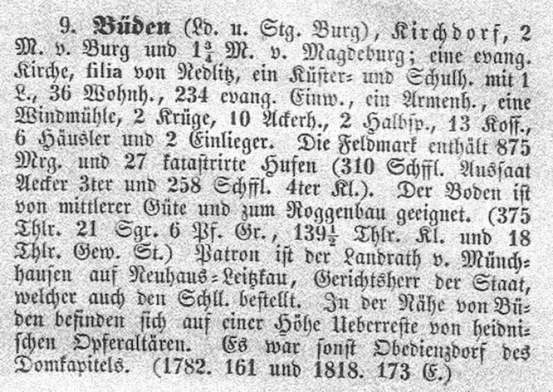 Auszug aus dem historisch-geografisch-statistisch-topographischen Handbuch vom Regierungsbezirk Magdeburg von 1842